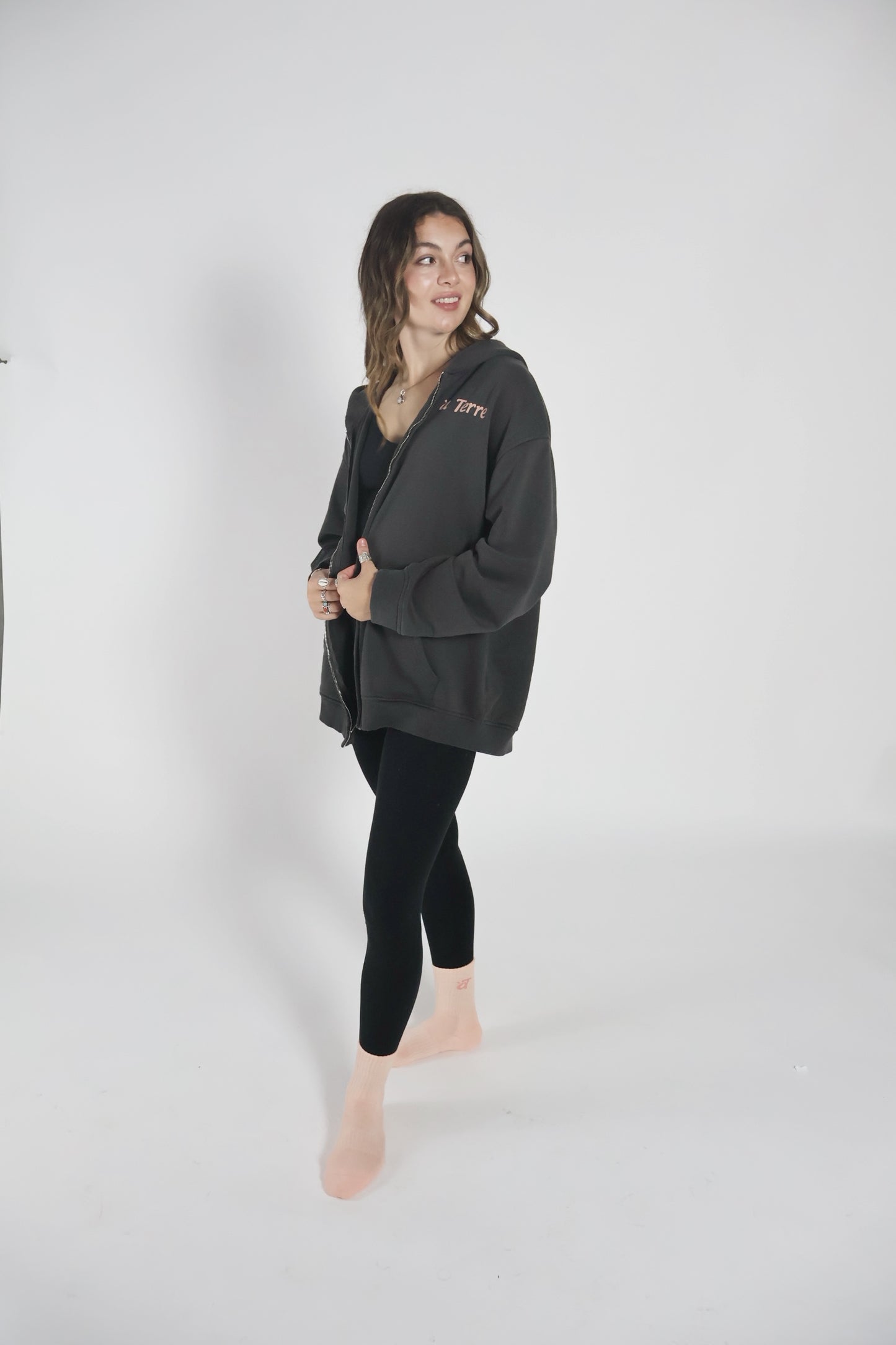 Stay Grounded Zip Hoodie by à Terre in Grey