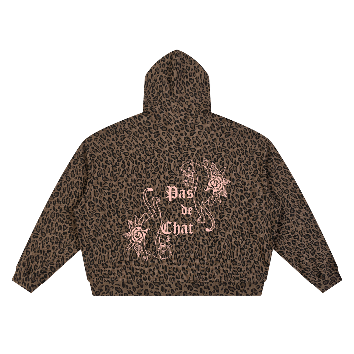 Unisex Leopard Print Waffle Full Zip Hoodie