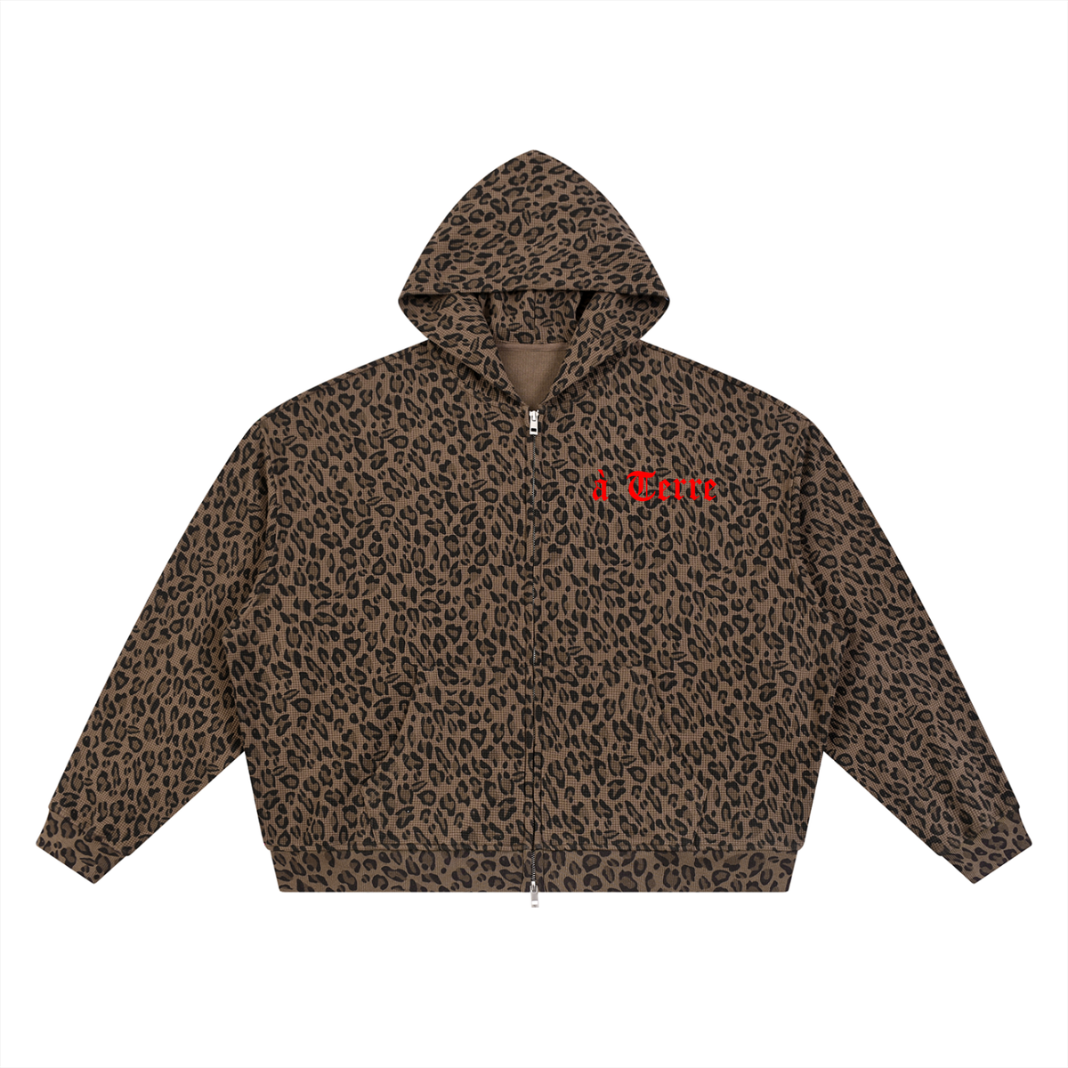 Unisex Leopard Print Waffle Full Zip Hoodie