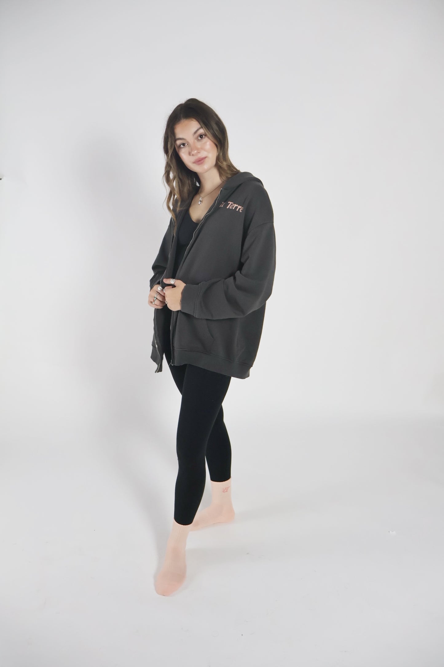 Stay Grounded Zip Hoodie by à Terre in Grey