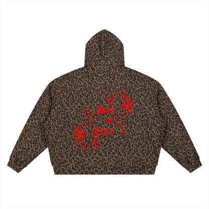 Unisex Leopard Print Waffle Full Zip Hoodie