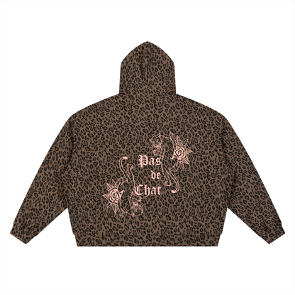 Unisex Leopard Print Waffle Full Zip Hoodie