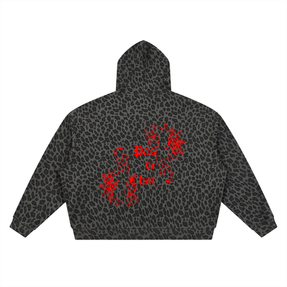 Unisex Leopard Print Waffle Full Zip Hoodie